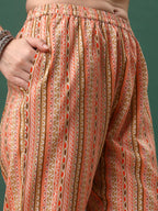 Floral Printed Kurta With Pant & Dupatta, Orange - Hiral Fashion | Grocsy