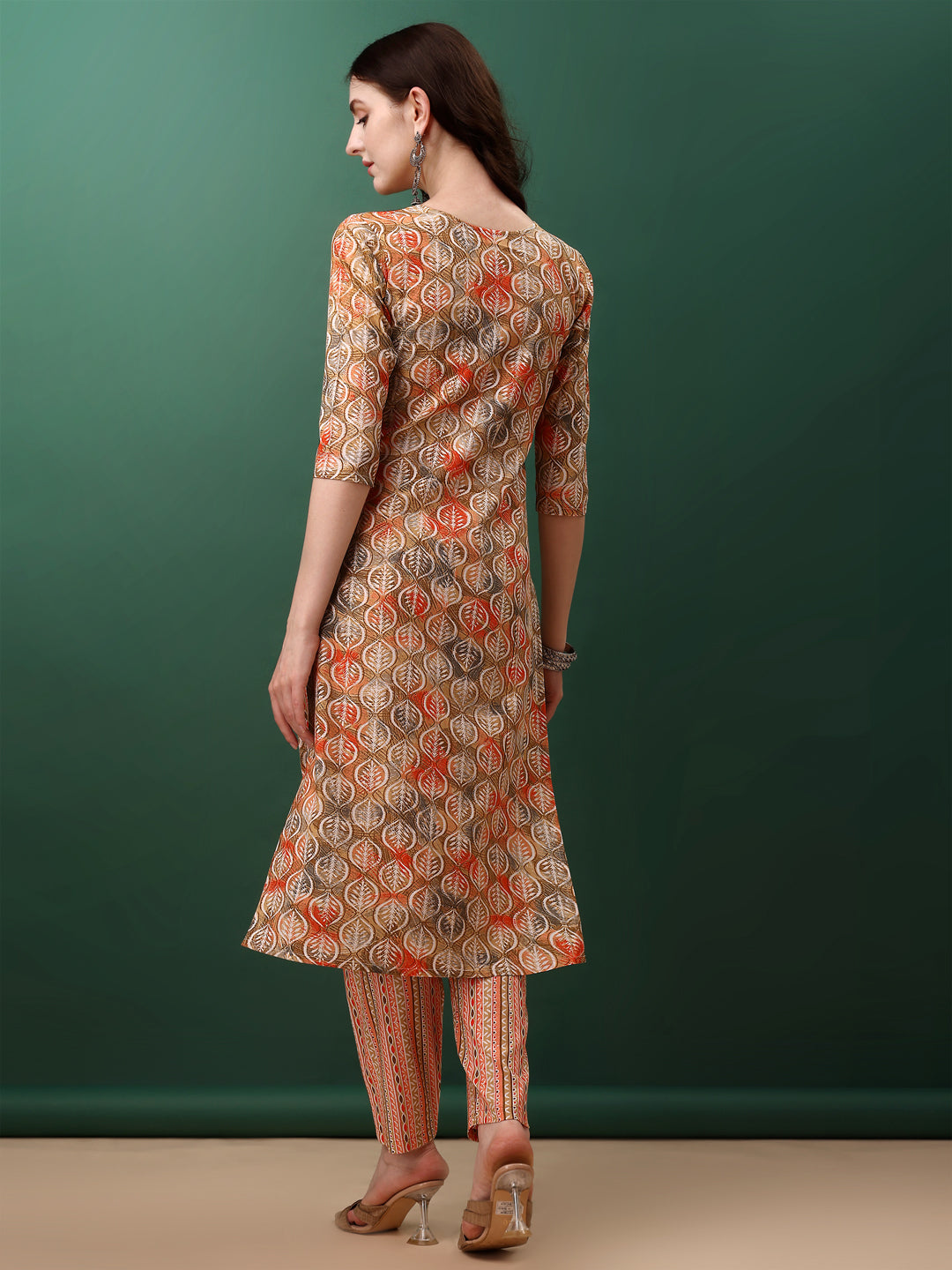 Floral Printed Kurta With Pant & Dupatta, Orange - Hiral Fashion | Grocsy