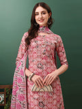 Floral Printed Kurta With Pant & Dupatta, Pink - Hiral Fashion | Grocsy