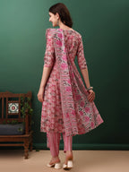 Floral Printed Kurta With Pant & Dupatta, Pink - Hiral Fashion | Grocsy