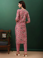 Floral Printed Kurta With Pant & Dupatta, Pink - Hiral Fashion | Grocsy