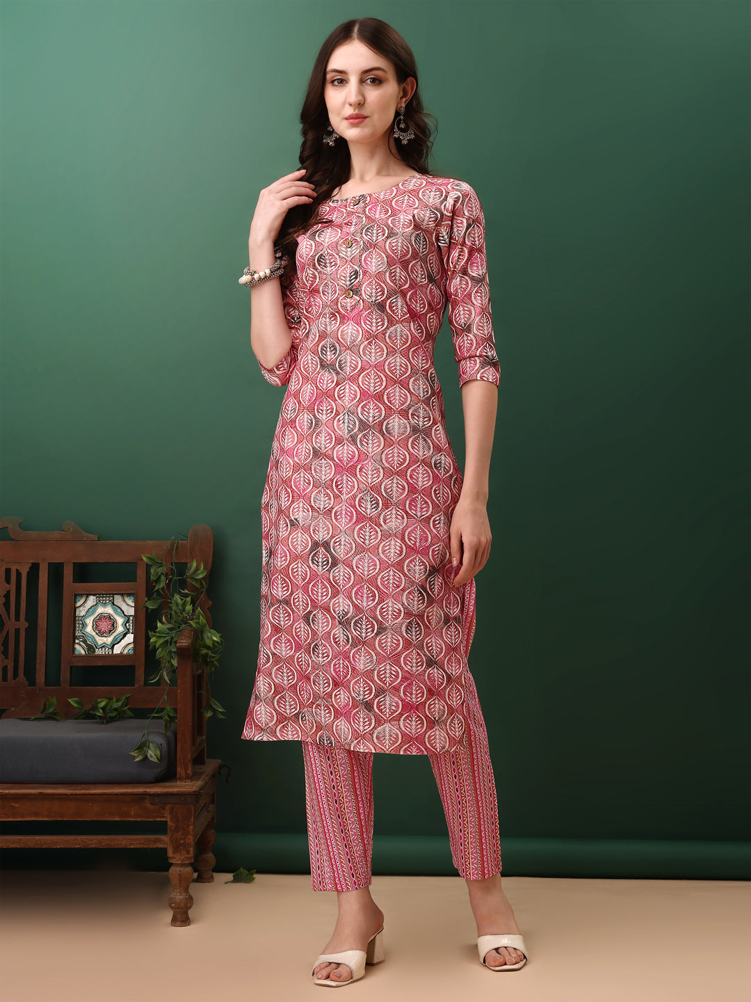 Floral Printed Kurta With Pant & Dupatta, Pink - Hiral Fashion | Grocsy