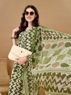 Chevron Printed Kurta With Palazzo Pant & Dupatta, Green - Hiral Fashion | Grocsy