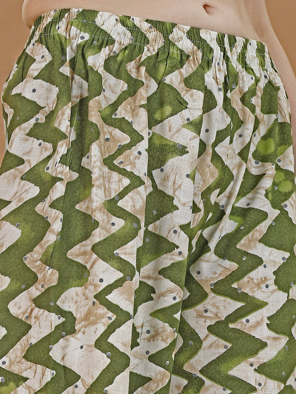 Chevron Printed Kurta With Palazzo Pant & Dupatta, Green - Hiral Fashion | Grocsy