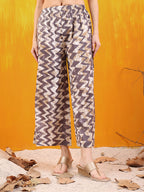 Chevron Printed Kurta With Palazzo Pant & Dupatta, Grey - Hiral Fashion | Grocsy