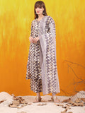 Chevron Printed Kurta With Palazzo Pant & Dupatta, Grey - Hiral Fashion | Grocsy
