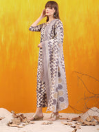Chevron Printed Kurta With Palazzo Pant & Dupatta, Grey - Hiral Fashion | Grocsy