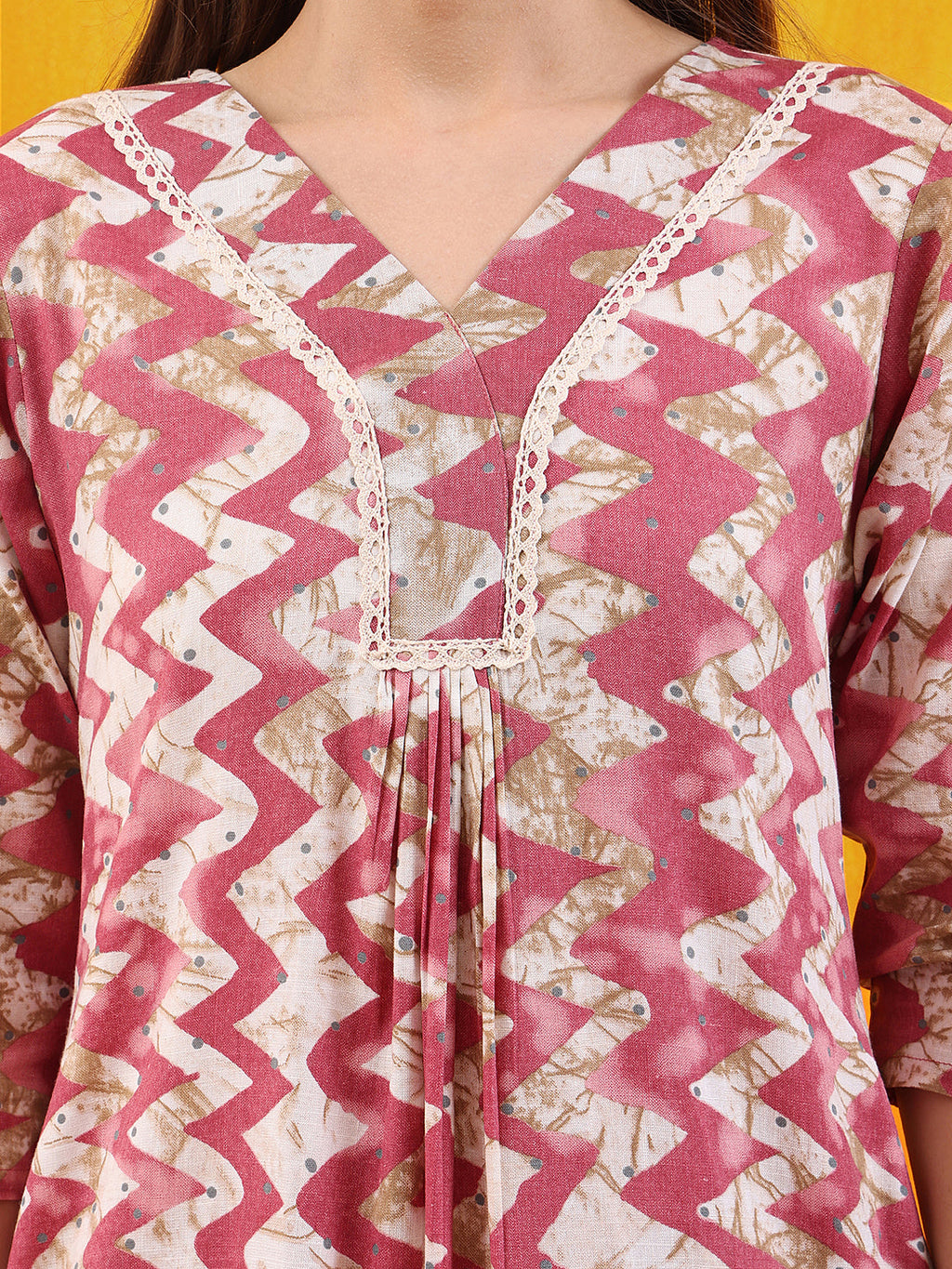 Chevron Printed Kurta With Palazzo Pant & Dupatta, Pink - Hiral Fashion | Grocsy