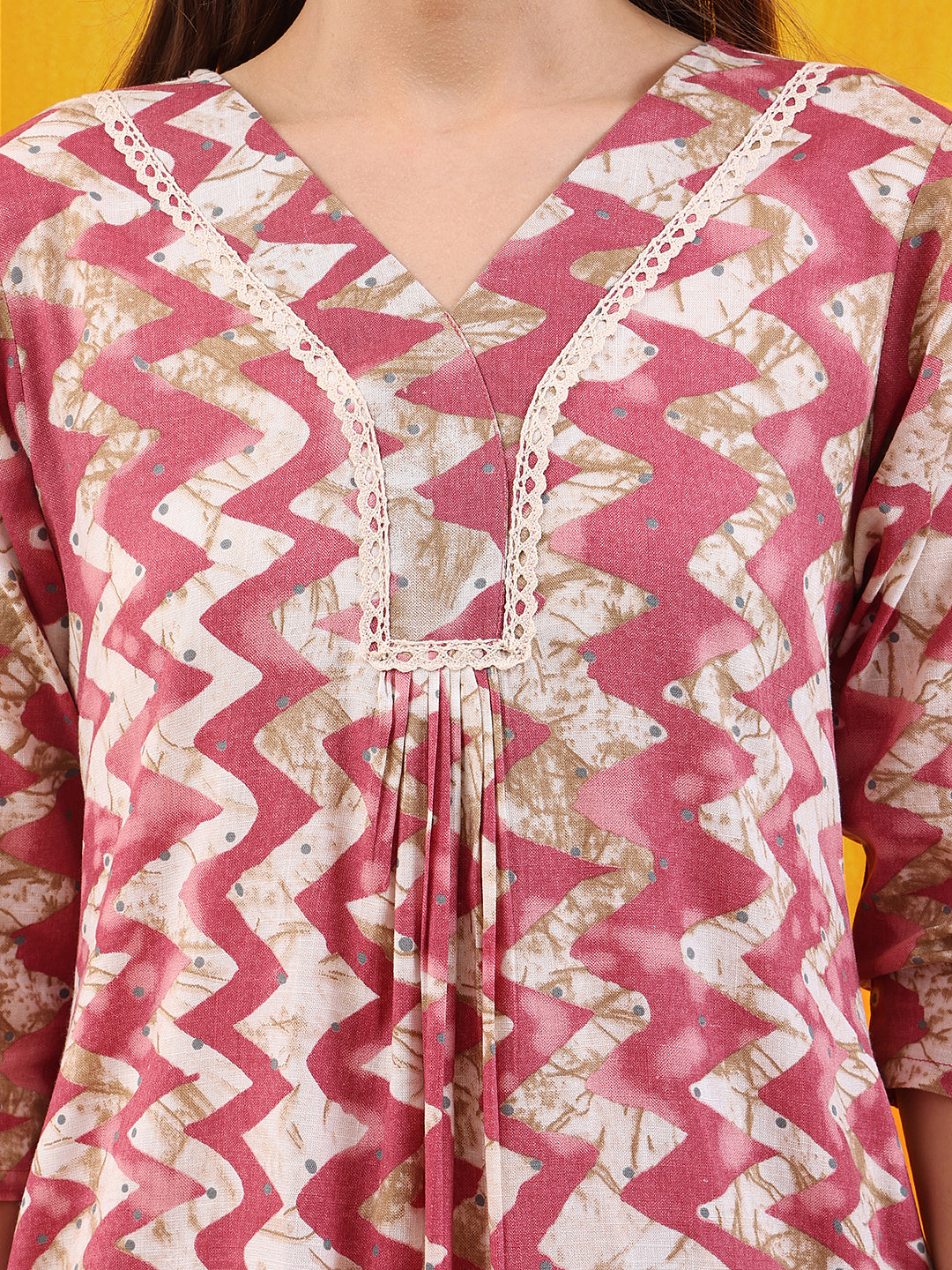 Chevron Printed Kurta With Palazzo Pant & Dupatta, Pink - Hiral Fashion | Grocsy