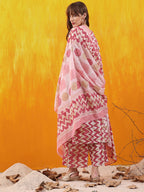 Chevron Printed Kurta With Palazzo Pant & Dupatta, Pink - Hiral Fashion | Grocsy