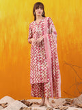 Chevron Printed Kurta With Palazzo Pant & Dupatta, Pink - Hiral Fashion | Grocsy