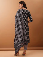 Floral Printed Kurta With Pant & Dupatta, Black - Hiral Fashion | Grocsy