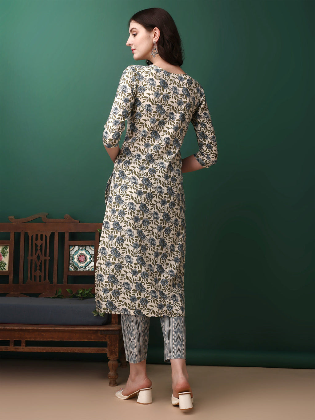 Floral Printed Kurta With Pant & Dupatta, Navy Blue - Hiral Fashion | Grocsy