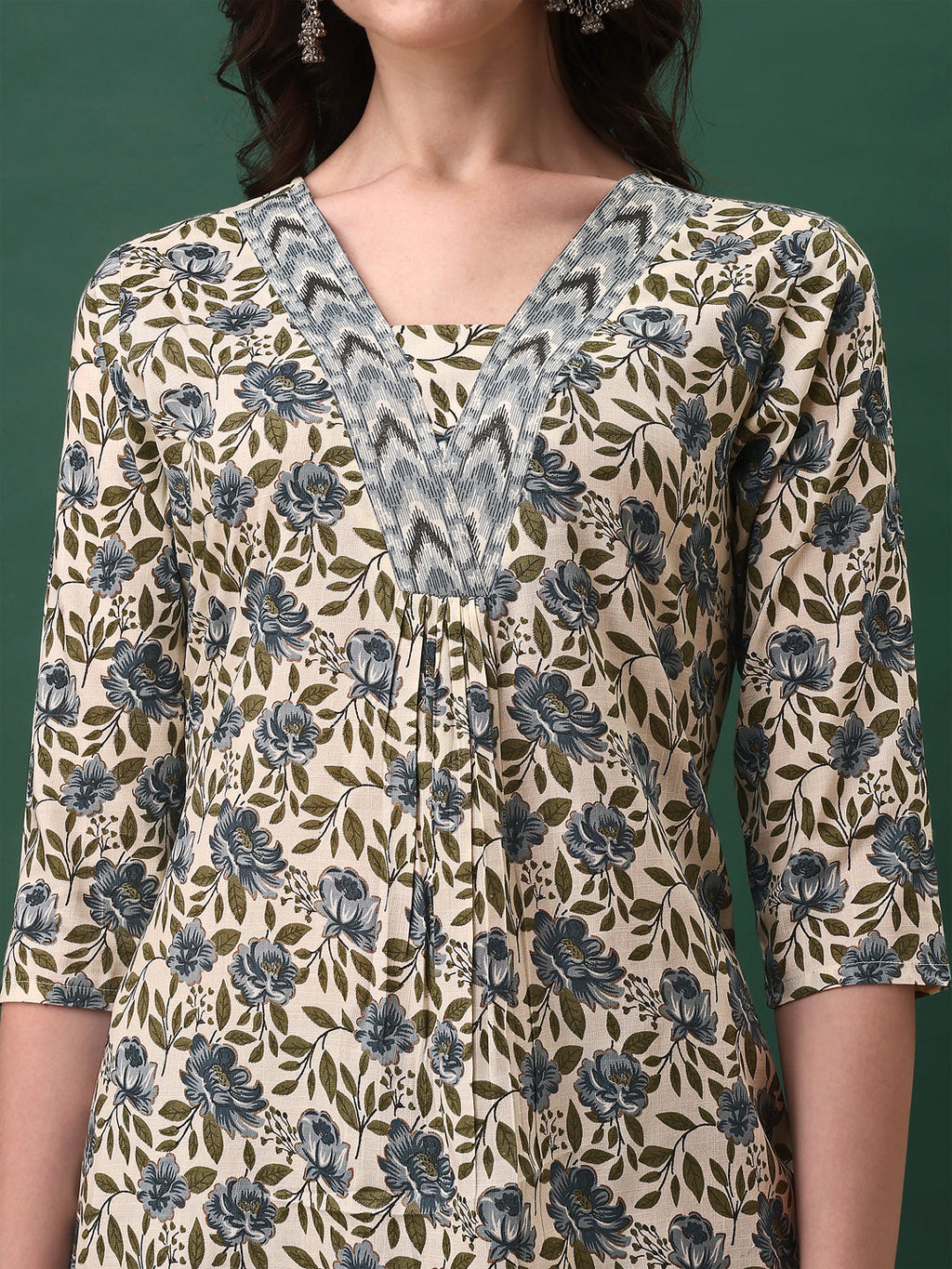 Floral Printed Kurta With Pant & Dupatta, Navy Blue - Hiral Fashion | Grocsy