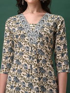 Floral Printed Kurta With Pant & Dupatta, Navy Blue - Hiral Fashion | Grocsy