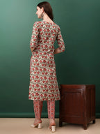 Floral Printed Kurta With Pant & Dupatta, Pink - Hiral Fashion | Grocsy