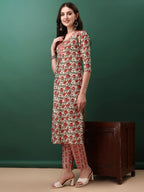 Floral Printed Kurta With Pant & Dupatta, Pink - Hiral Fashion | Grocsy