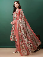 Floral Printed Kurta With Pant & Dupatta, Pink - Hiral Fashion | Grocsy
