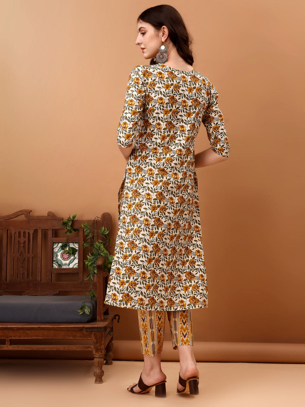 Floral Printed Kurta With Pant & Dupatta, Yellow - Hiral Fashion | Grocsy