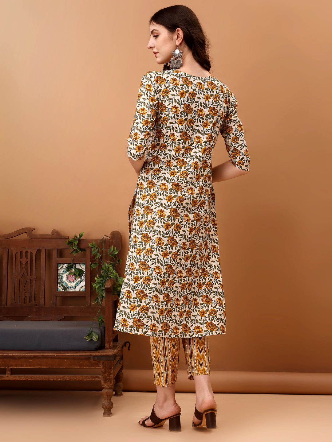Floral Printed Kurta With Pant & Dupatta, Yellow - Hiral Fashion | Grocsy