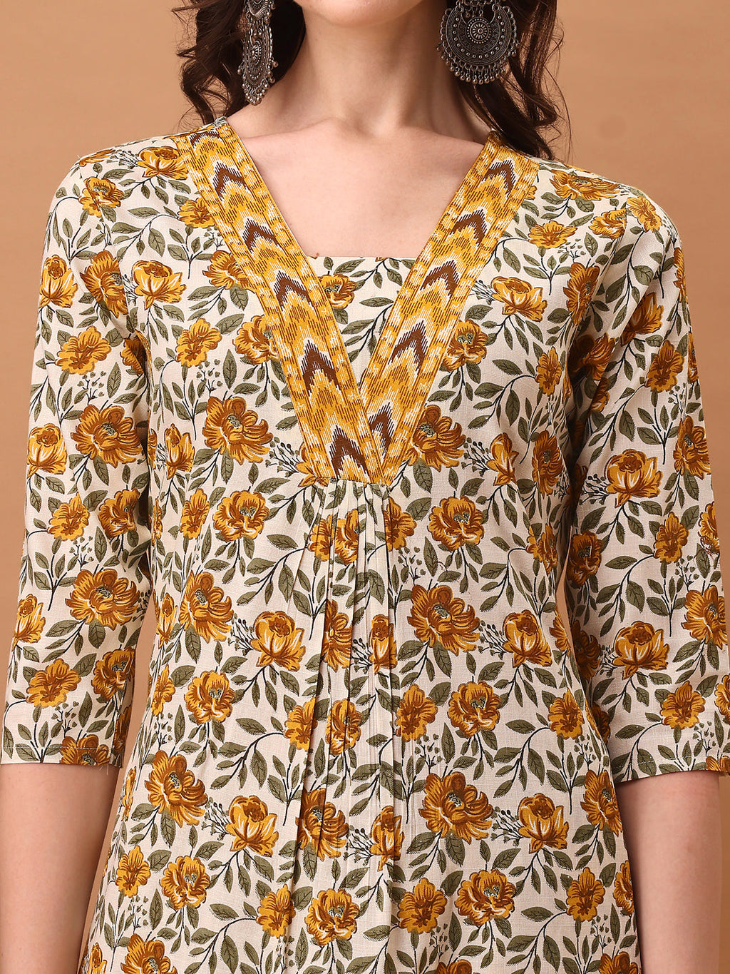 Floral Printed Kurta With Pant & Dupatta, Yellow - Hiral Fashion | Grocsy