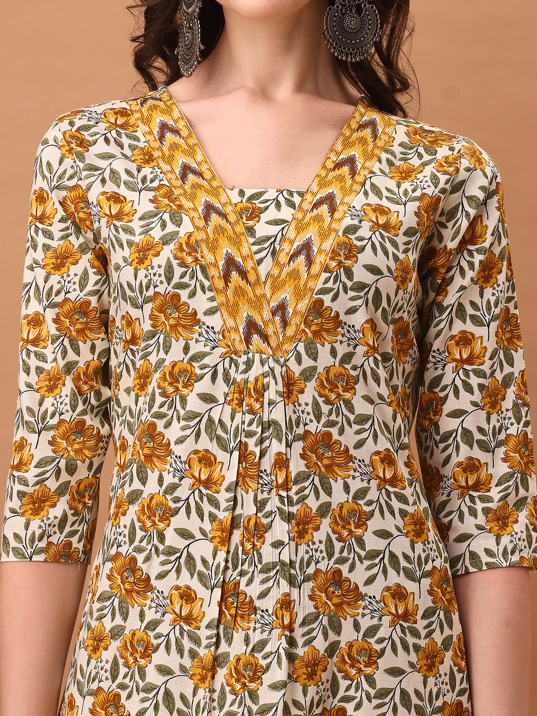 Floral Printed Kurta With Pant & Dupatta, Yellow - Hiral Fashion | Grocsy
