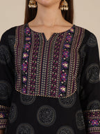Printed Rayon Kurta With Pant & Printed Dupatta, Black - Hiral Fashion | Grocsy