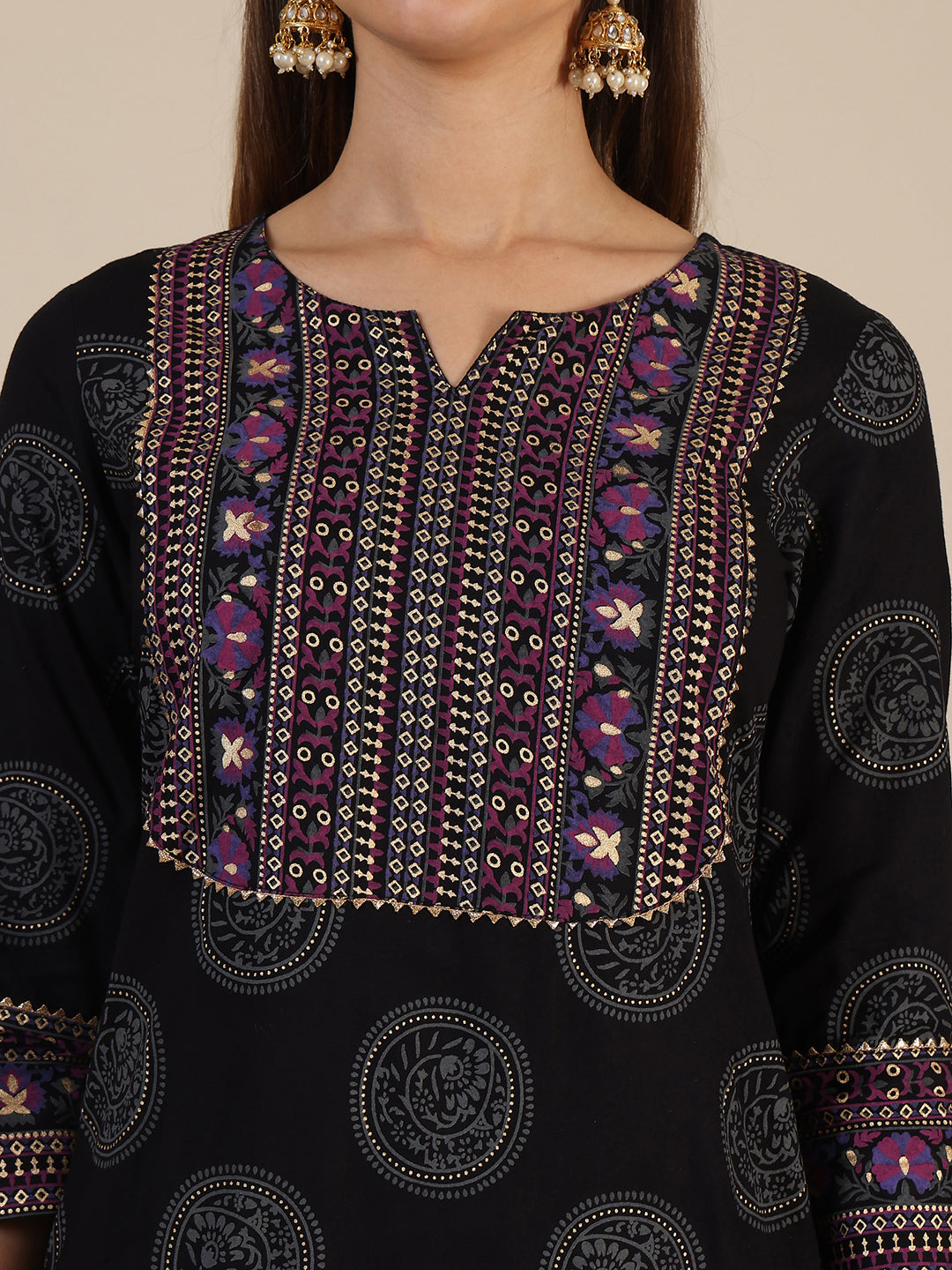 Printed Rayon Kurta With Pant & Printed Dupatta, Black - Hiral Fashion | Grocsy