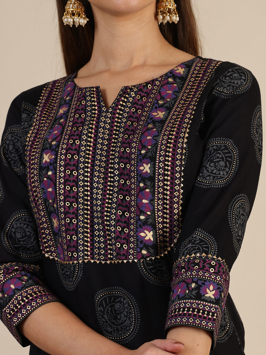 Printed Rayon Kurta With Pant & Printed Dupatta, Black - Hiral Fashion | Grocsy