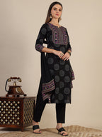 Printed Rayon Kurta With Pant & Printed Dupatta, Black - Hiral Fashion | Grocsy
