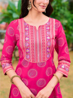 Printed Rayon Kurta With Pant & Printed Dupatta, Pink - Hiral Fashion | Grocsy