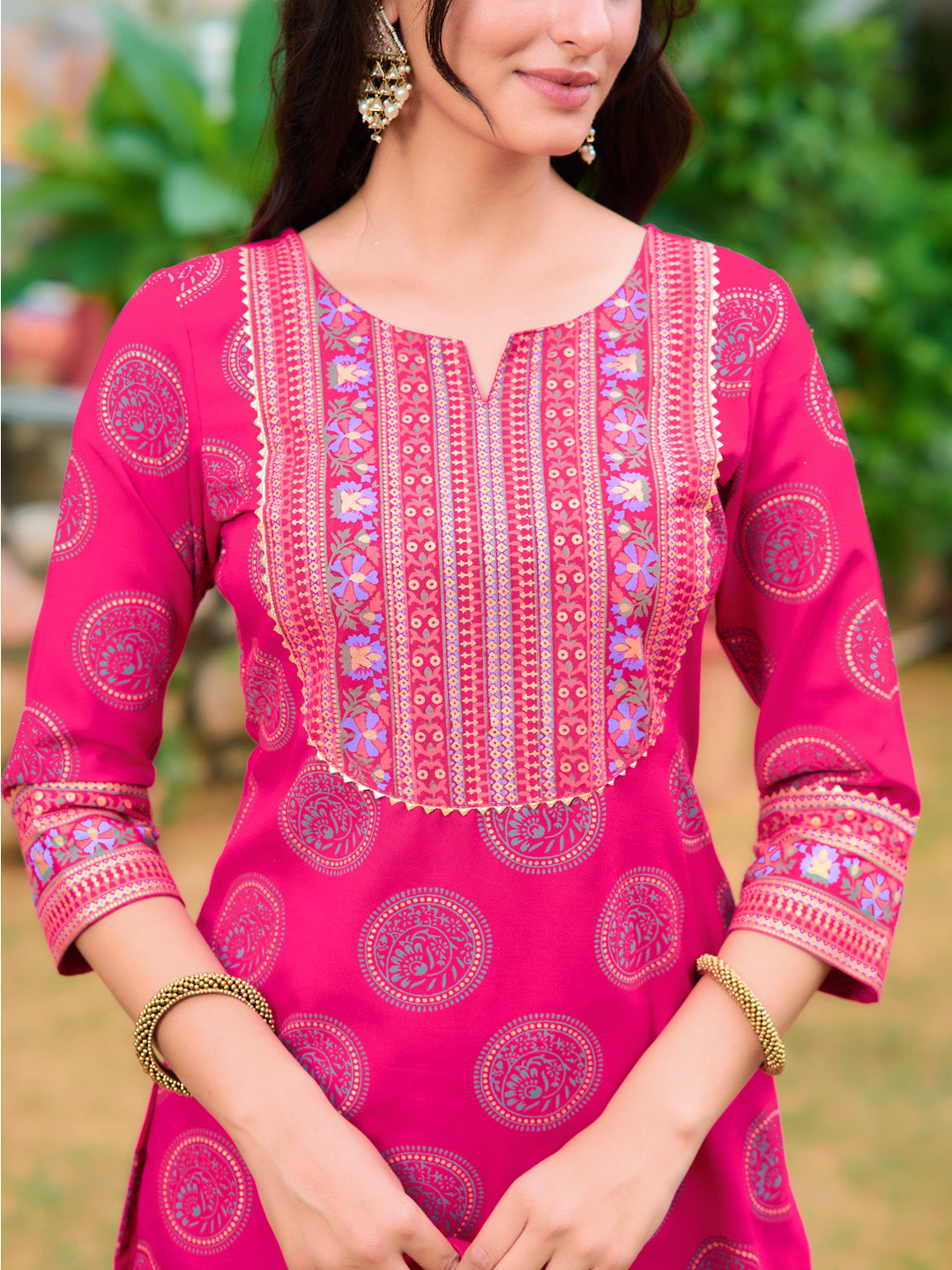 Printed Rayon Kurta With Pant & Printed Dupatta, Pink - Hiral Fashion | Grocsy