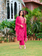 Printed Rayon Kurta With Pant & Printed Dupatta, Pink - Hiral Fashion | Grocsy