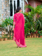 Printed Rayon Kurta With Pant & Printed Dupatta, Pink - Hiral Fashion | Grocsy