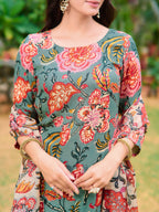 Printed Kurta With Pant & Printed Dupatta, Green - Hiral Fashion | Grocsy