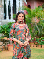 Printed Kurta With Pant & Printed Dupatta, Green - Hiral Fashion | Grocsy