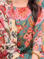 Printed Kurta With Pant & Printed Dupatta, Green - Hiral Fashion | Grocsy