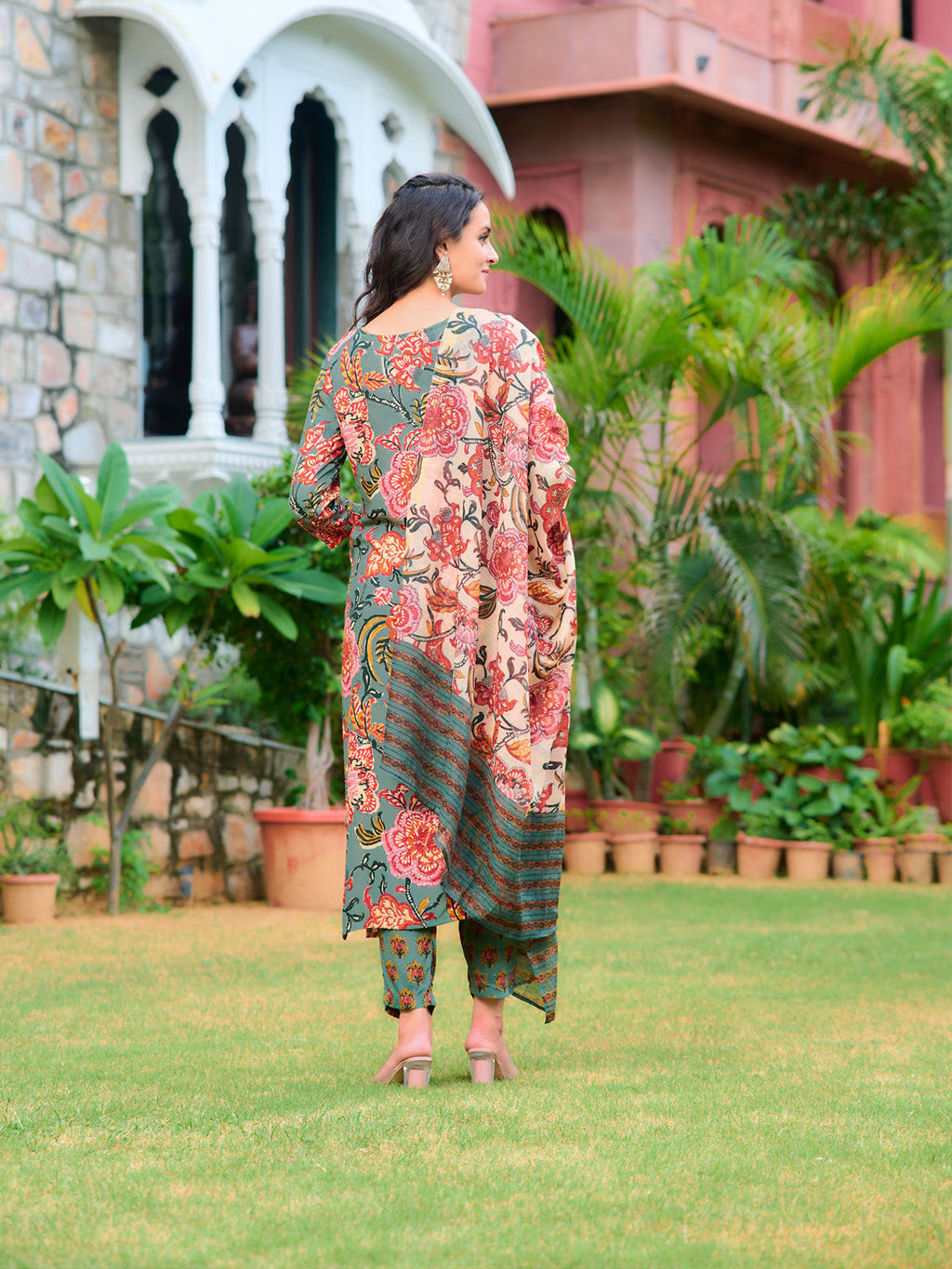 Printed Kurta With Pant & Printed Dupatta, Green - Hiral Fashion | Grocsy
