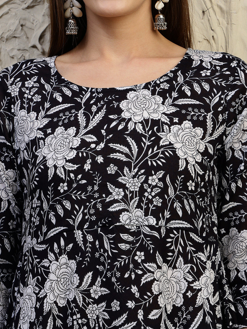 Floral Printed Flared Kurta With Pant & Dupatta, Black - Hiral Fashion | Grocsy