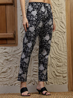 Floral Printed Flared Kurta With Pant & Dupatta, Black - Hiral Fashion | Grocsy