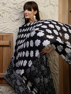 Floral Printed Flared Kurta With Pant & Dupatta, Black - Hiral Fashion | Grocsy
