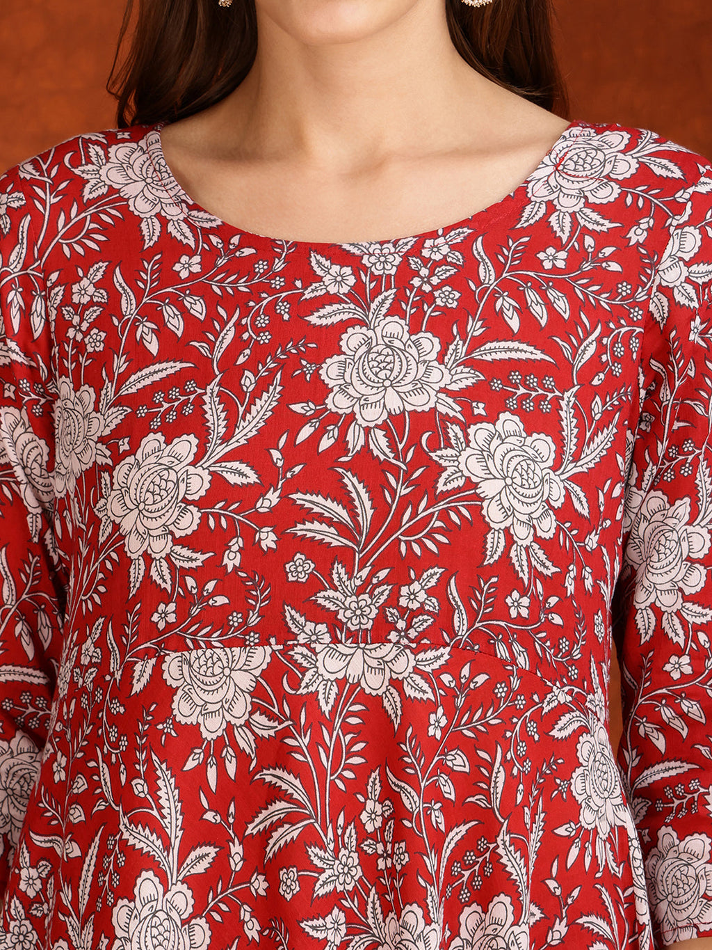 Floral Printed Flared Kurta With Pant & Dupatta, Maroon - Hiral Fashion | Grocsy