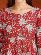 Floral Printed Flared Kurta With Pant & Dupatta, Maroon - Hiral Fashion | Grocsy