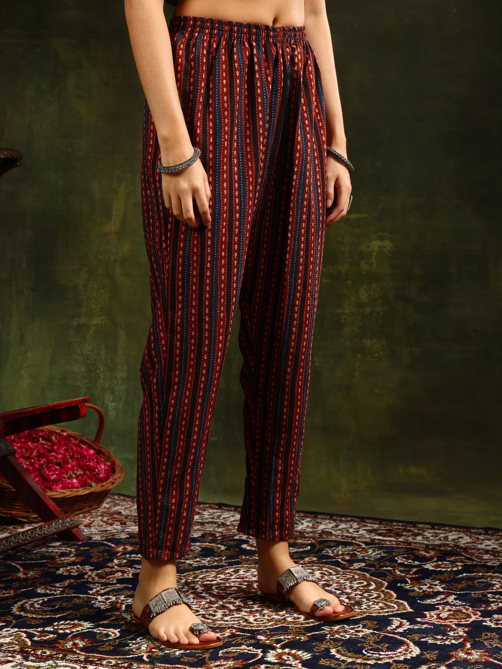 Printed Flared Anarkali Kurta With Pant & Dupatta, Rust - Hiral Fashion | Grocsy