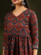 Printed Flared Anarkali Kurta With Pant & Dupatta, Rust - Hiral Fashion | Grocsy