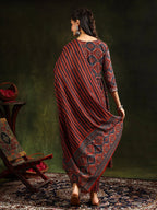 Printed Flared Anarkali Kurta With Pant & Dupatta, Rust - Hiral Fashion | Grocsy