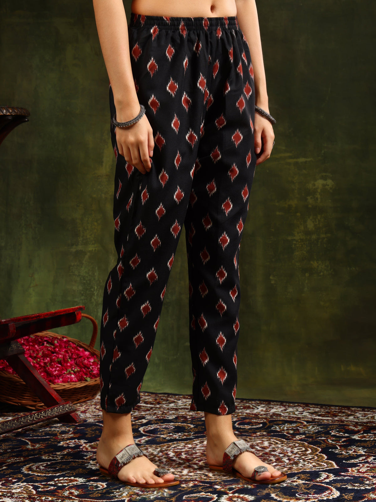 Ethnic Motifs Printed Aline Kurta With Pant & Dupatta, Black - Hiral Fashion | Grocsy
