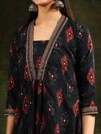 Ethnic Motifs Printed Aline Kurta With Pant & Dupatta, Black - Hiral Fashion | Grocsy
