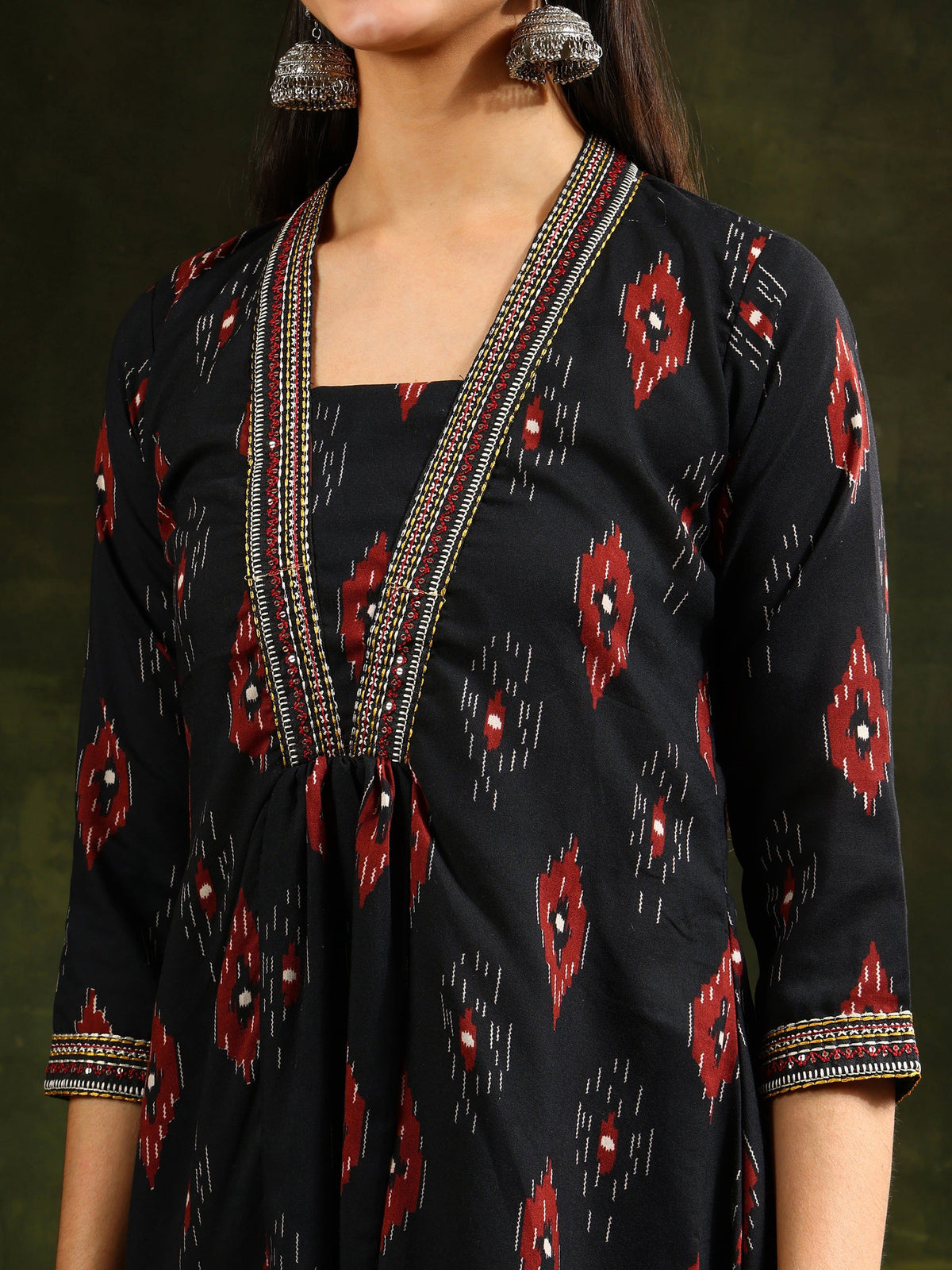 Ethnic Motifs Printed Aline Kurta With Pant & Dupatta, Black - Hiral Fashion | Grocsy