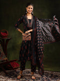Ethnic Motifs Printed Aline Kurta With Pant & Dupatta, Black - Hiral Fashion | Grocsy